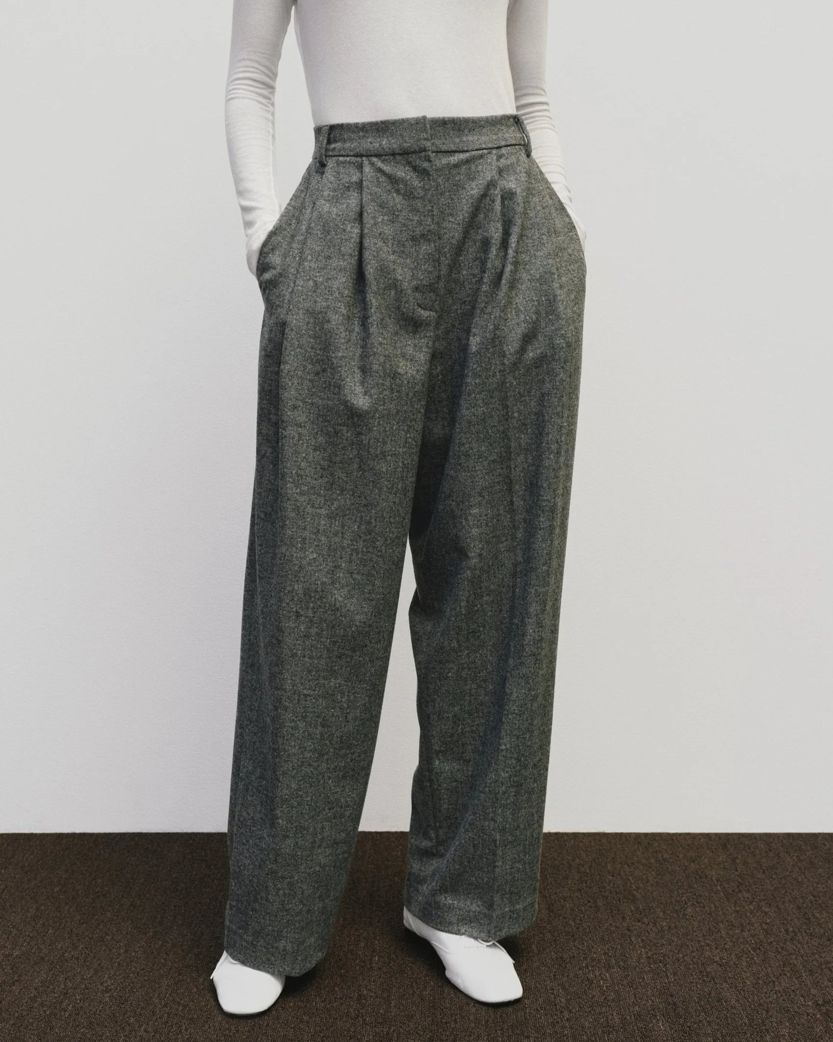 Wool Blend Wide Leg Pants in Gray, from Mijeong Park