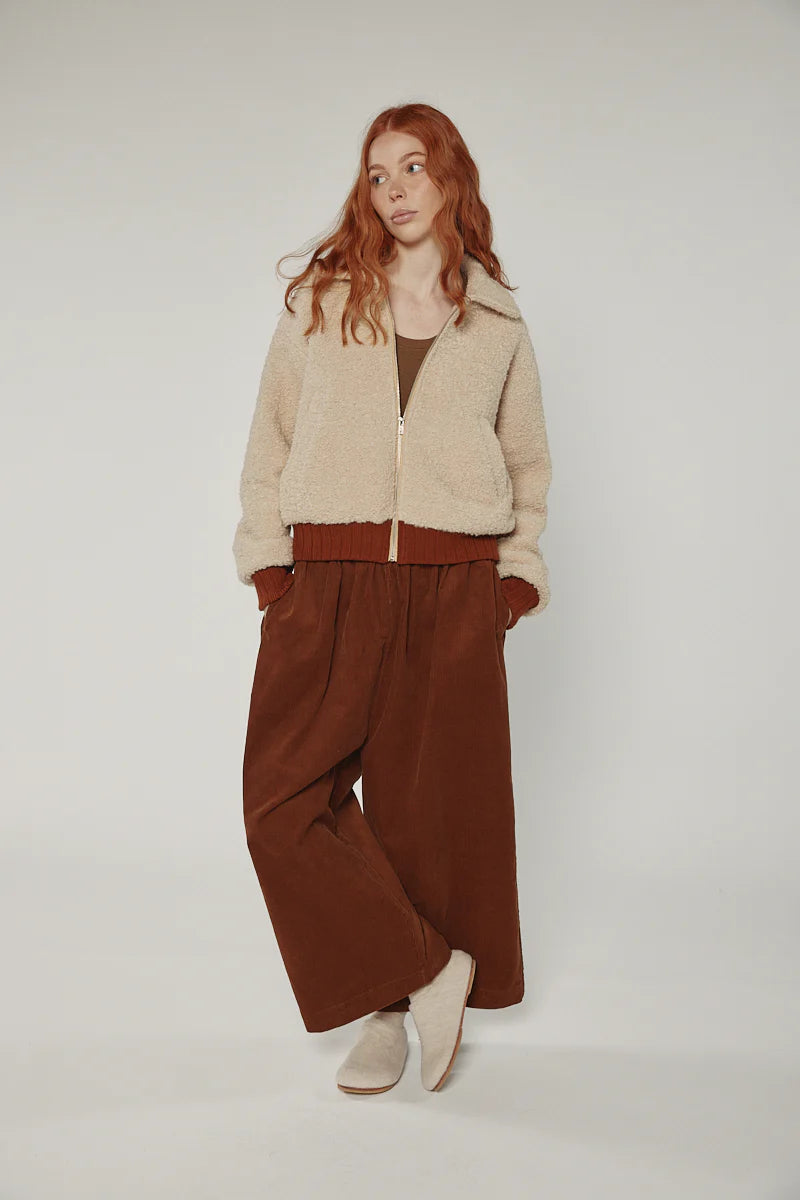 Wool Blend Ribbed Short Bomber Jacket in Oatmeal, from Amente