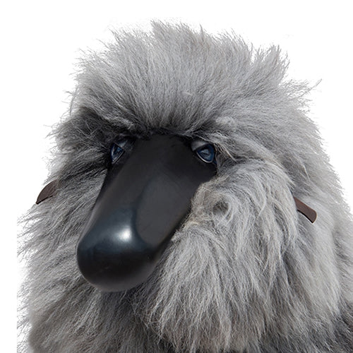 Large Sheep Stool in Grey Brown fur and Black Wood
