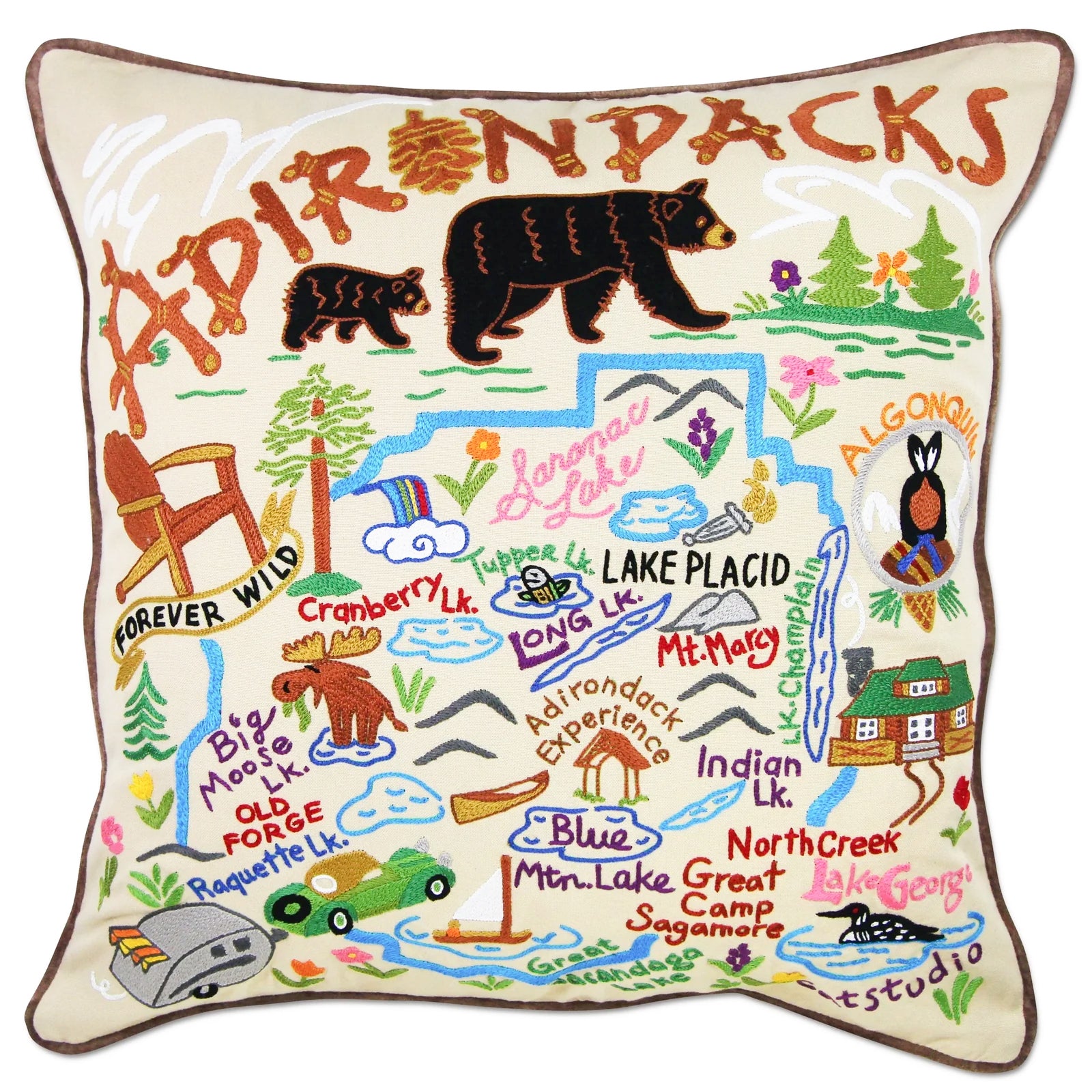 Adirondacks Embroidered Pillow, from Catstudio