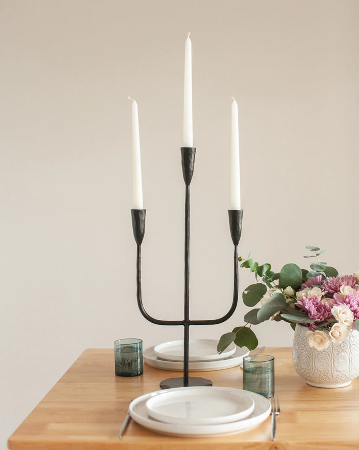 Hand Forged Iron Candelabra Candle Holder in Black, from Creative Women