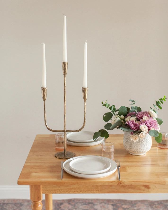 Hand Forged Iron Candelabra Candle Holder in Brass, from Creative Women