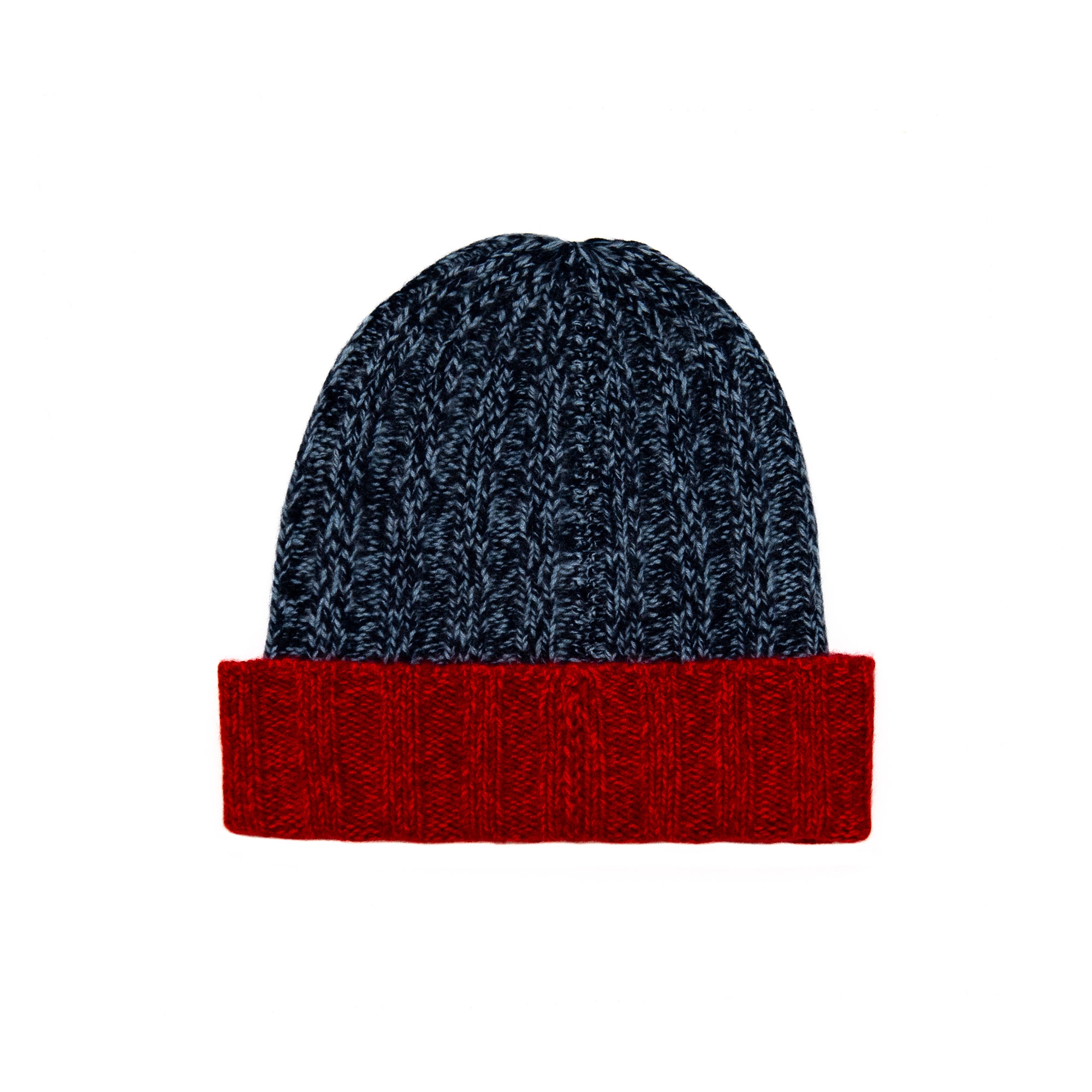 Cashmere Marled Ribbed Beanie in Deep Navy Marled, from White and Warren