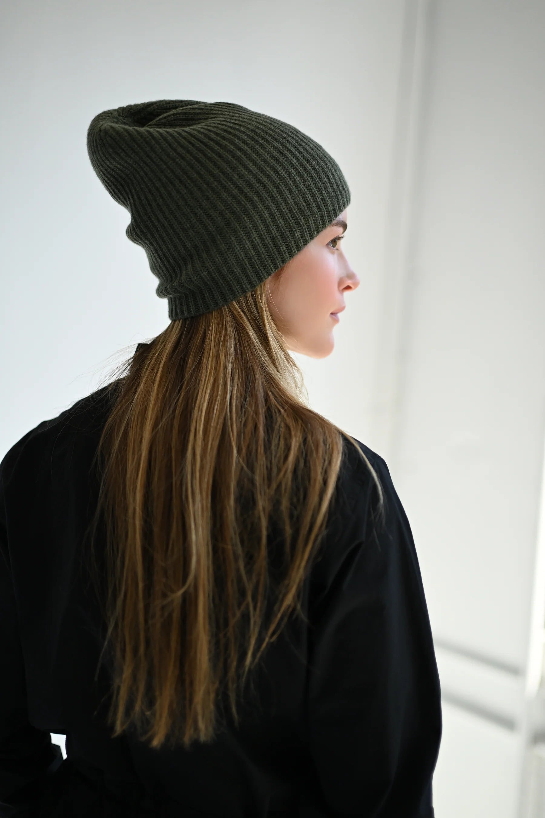 Cashmere Beanie in Olive, from 8.6.4