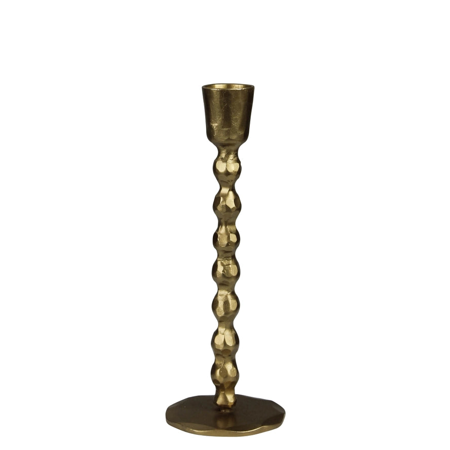 Medium Talega Beaded Stem Taper Candle Holder in Brass, from HomArt