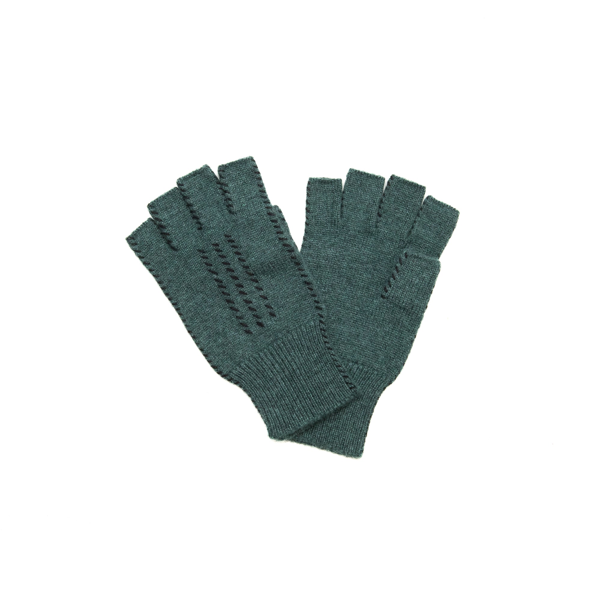Cashmere Fingerless Stitch Gloves in  Heather Teal & Black, from Meg Cohen