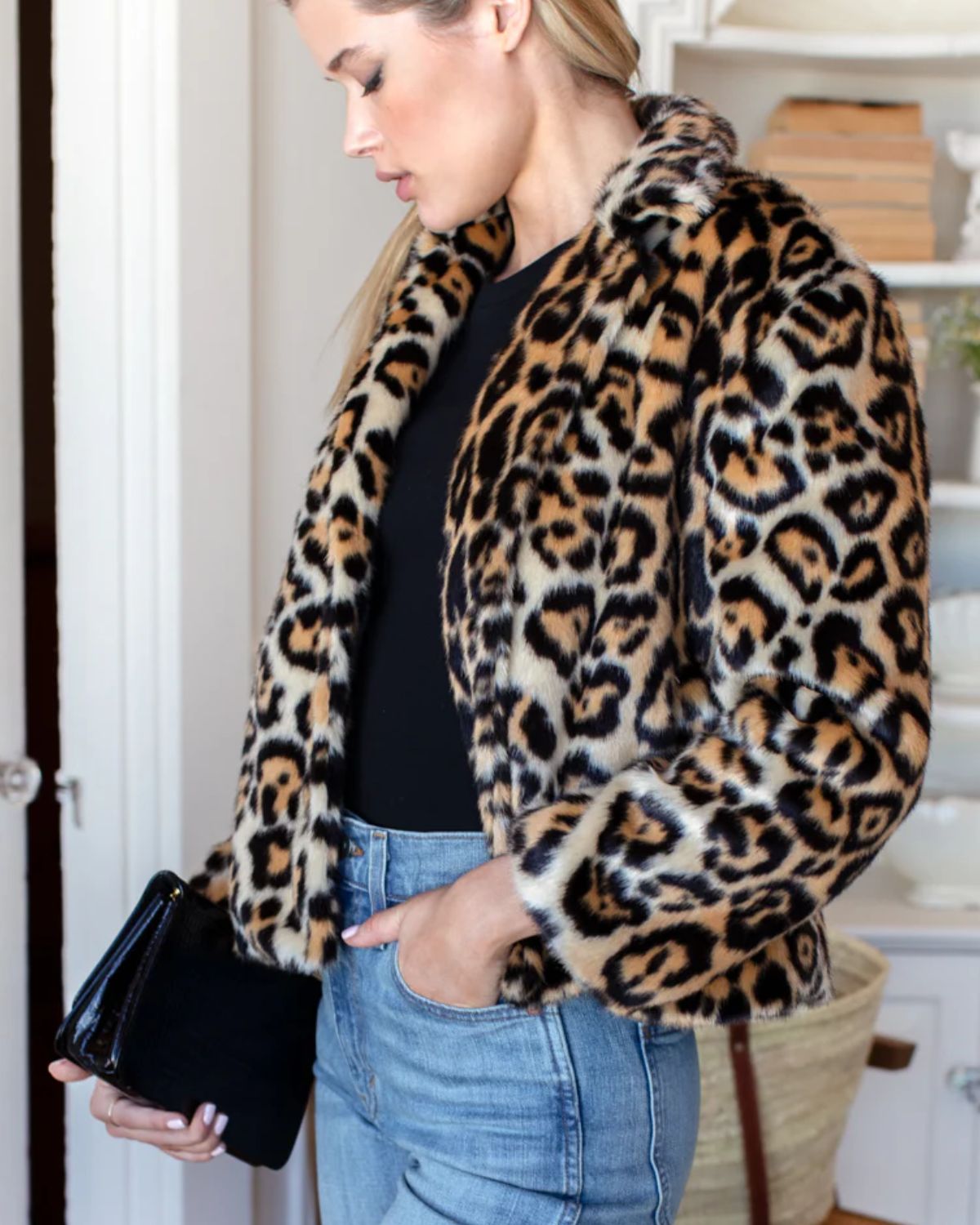 Short 60s Coat in Faux Leopard Fur, from Emerson Fry