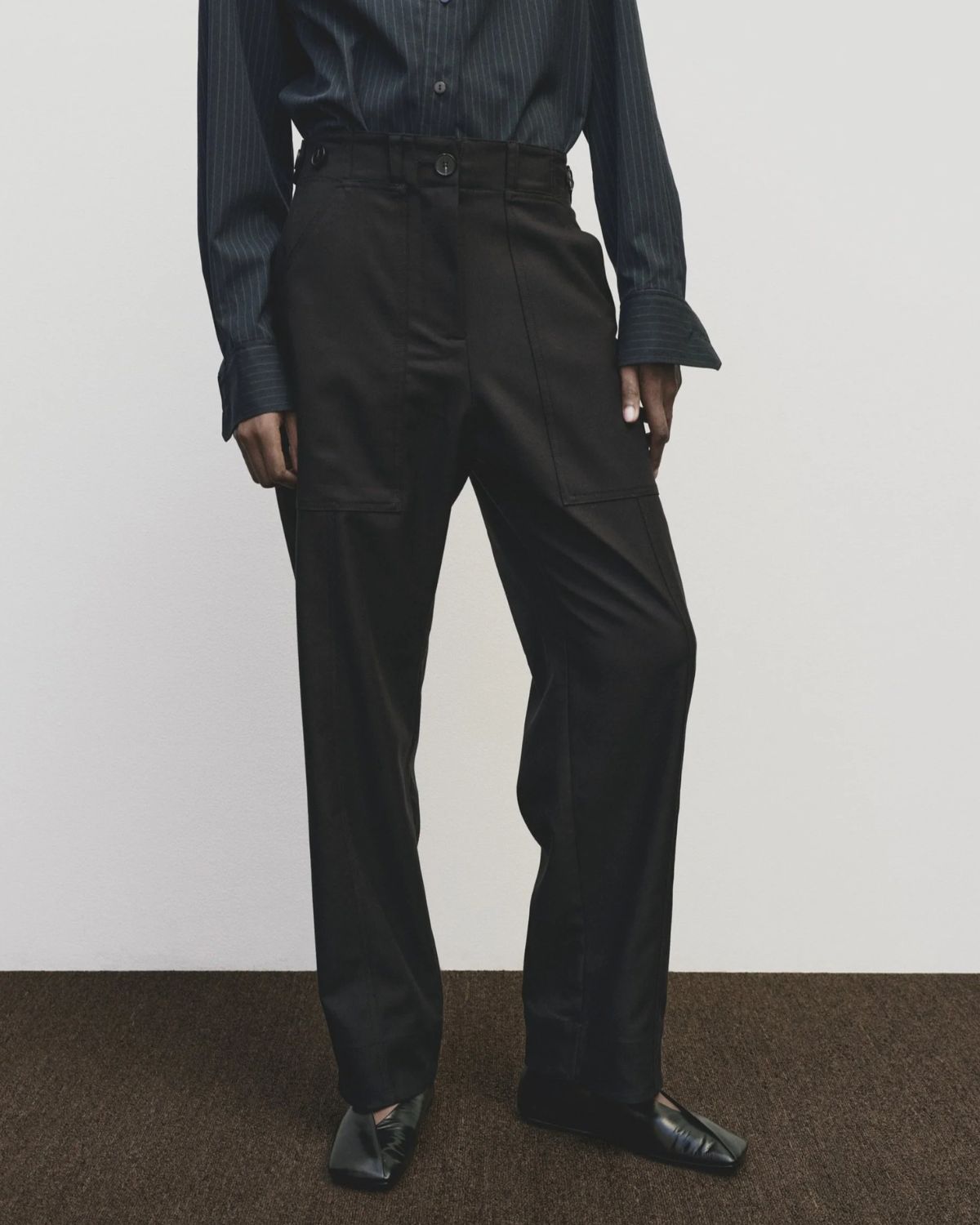 Wool Blend Workwear Pants in Navy, from Mijeong Park 
